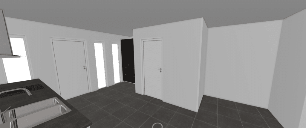 Kichen + bathroom + staircase + entrance view