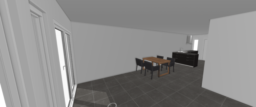 Kitchen solution U-shape from Living room view